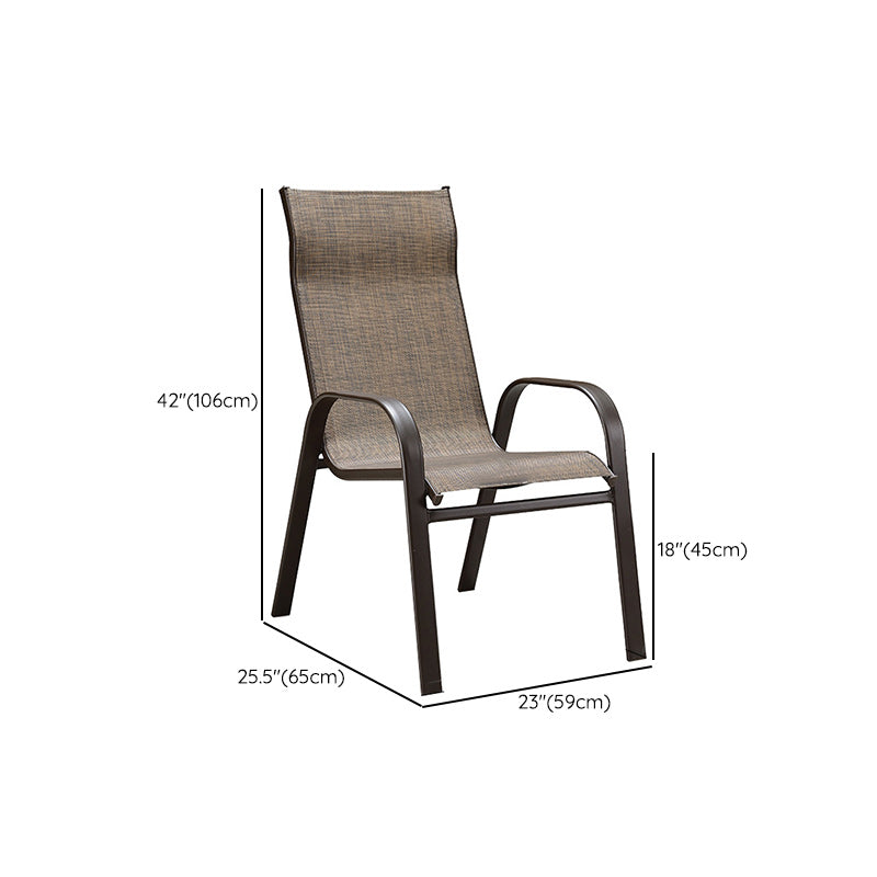 Industrial Brown Patio Dining Side Chair with Steel Base and Fabric Back