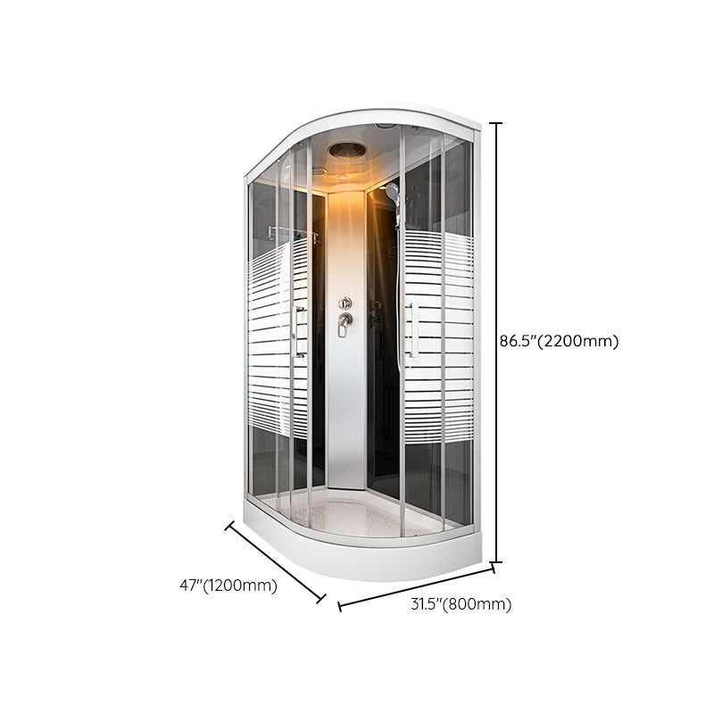 White Rounded Shower Stall with Shower Base Tempered Glass Shower Stall