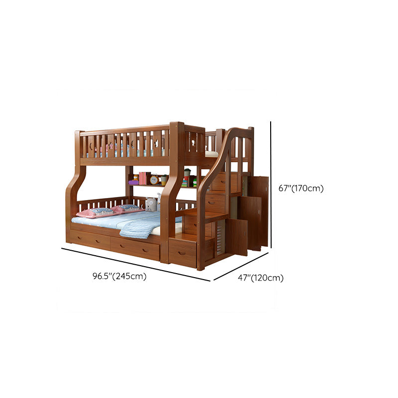 Scandinavian Brown Bunk Bed with Drawers and Shelves in Solid Wood