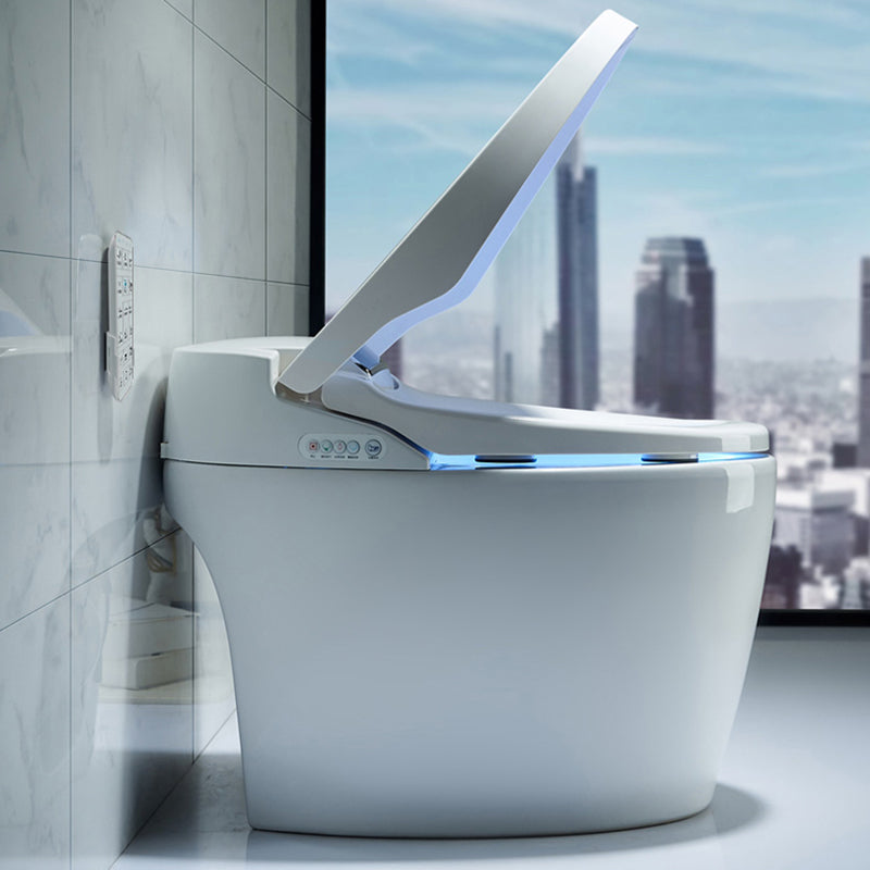 Heated Seat Floor Standing Bidet in White Contemporary Ceramic Toilet