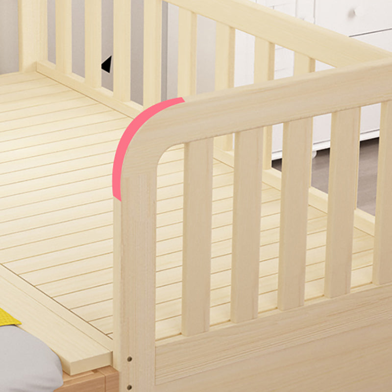 Under Crib Storage Baby Crib with 3 Guardrails Pine Nursery Bed