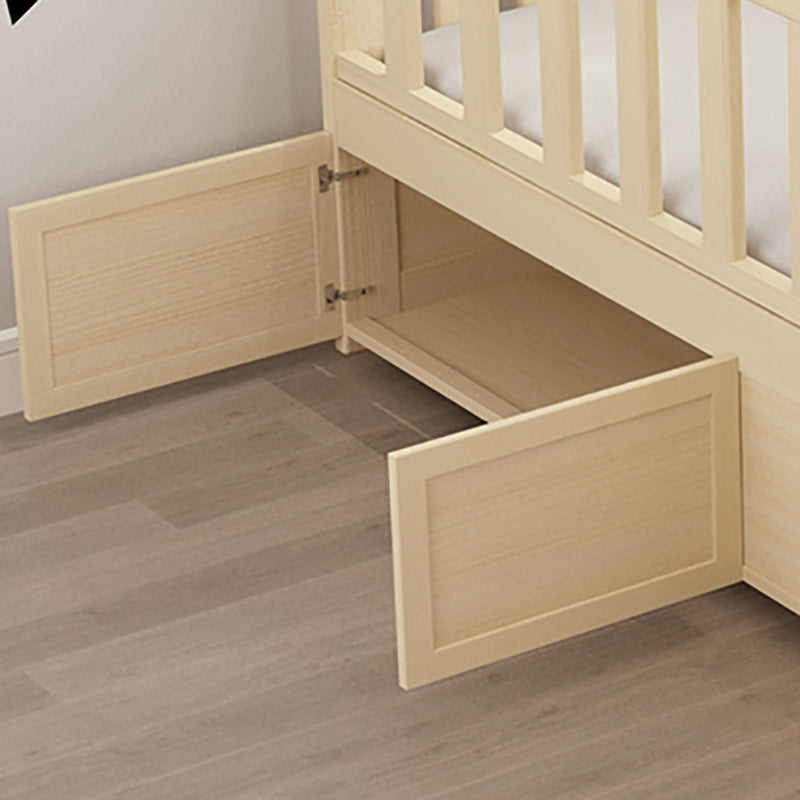 Under Crib Storage Baby Crib with 3 Guardrails Pine Nursery Bed