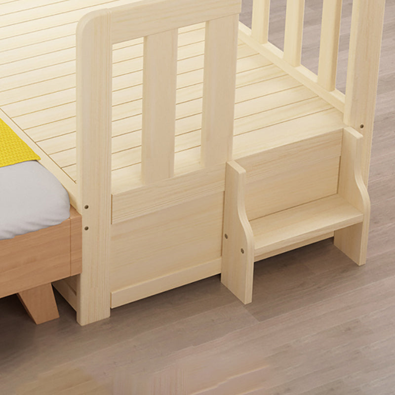 Under Crib Storage Baby Crib with 3 Guardrails Pine Nursery Bed