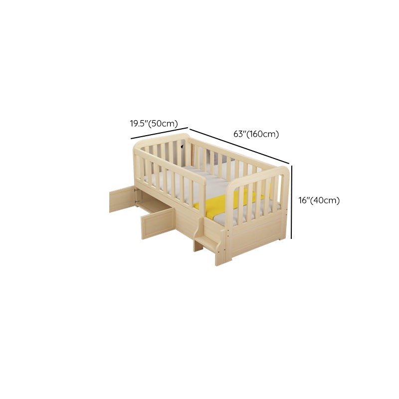 Under Crib Storage Baby Crib with 3 Guardrails Pine Nursery Bed