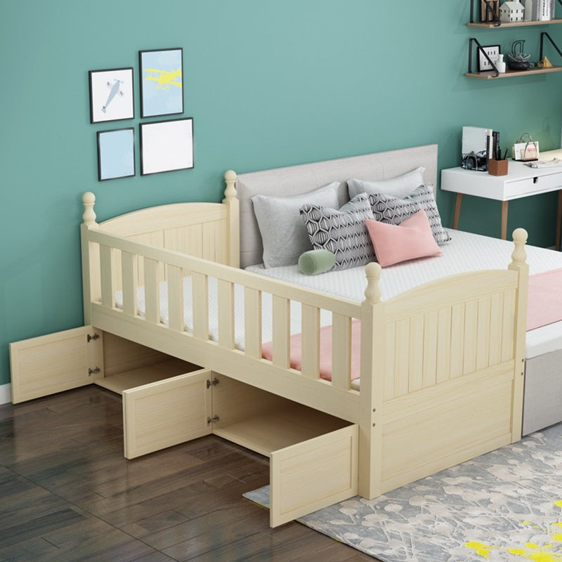 Light Wood Baby Crib Scandinavian Pine Under Crib Storage with Guardrail