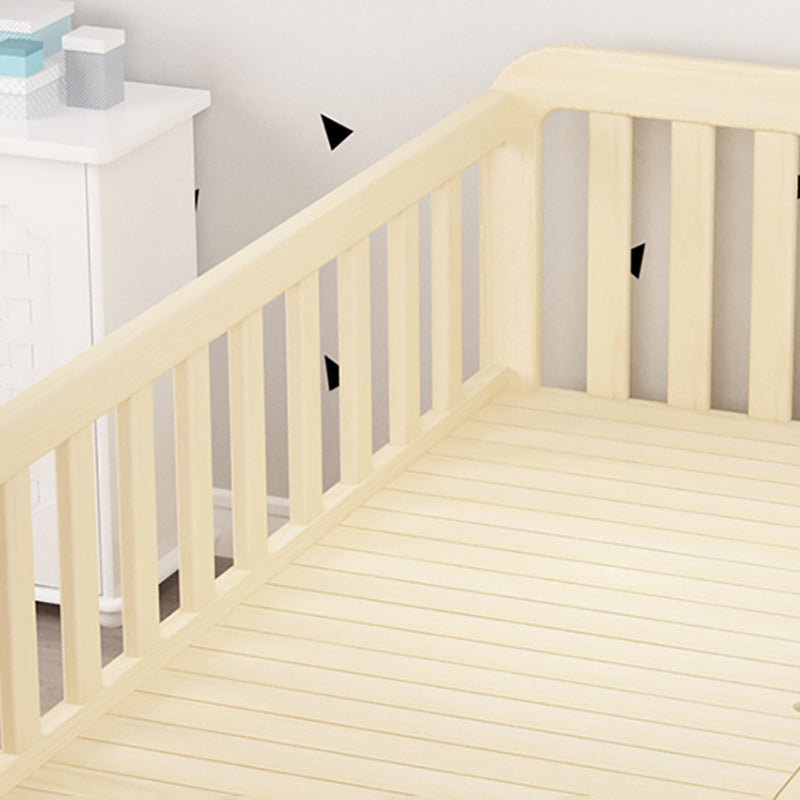 Light Wood Baby Crib Scandinavian Pine Under Crib Storage with Guardrail