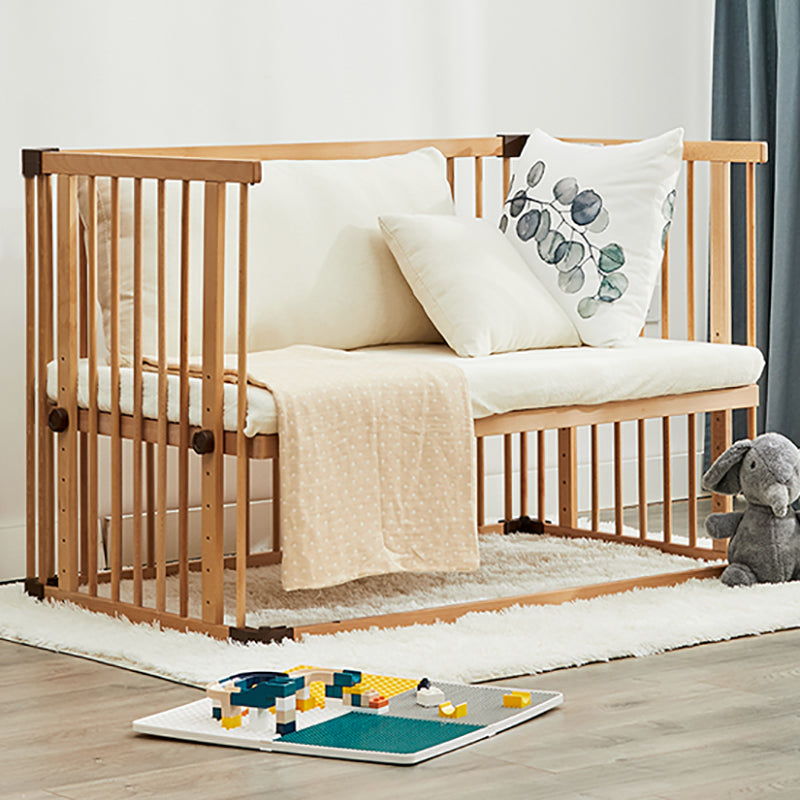 Farmhouse Natural Nursery Bed with Guardrail Convertible Crib