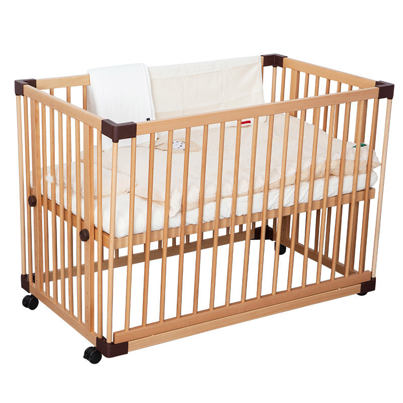 Farmhouse Natural Nursery Bed with Guardrail Convertible Crib