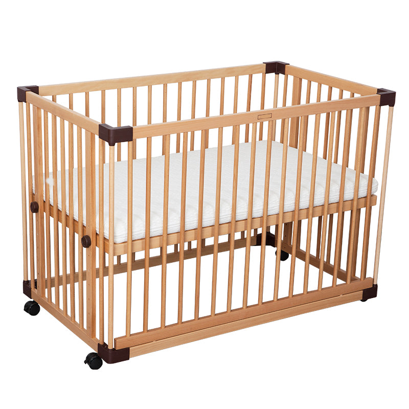 Farmhouse Natural Nursery Bed with Guardrail Convertible Crib