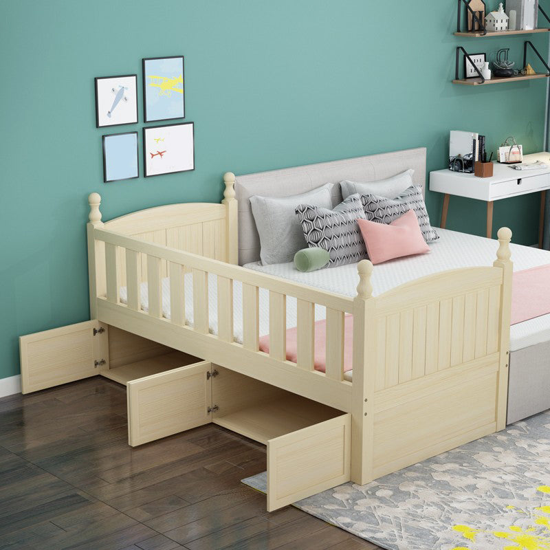 Scandinavian Pine Baby Crib Under Crib Storage Light Wood with Mattress