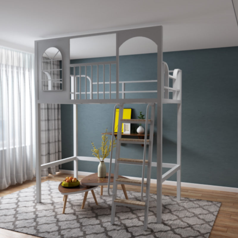 Metal Modern Loft Bed Twin/Full Iron High Loft Bed with Guardrail