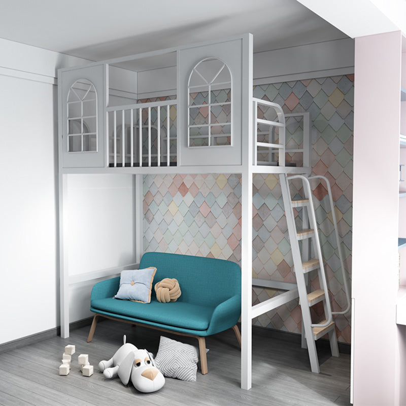 Metal Modern Loft Bed Twin/Full Iron High Loft Bed with Guardrail