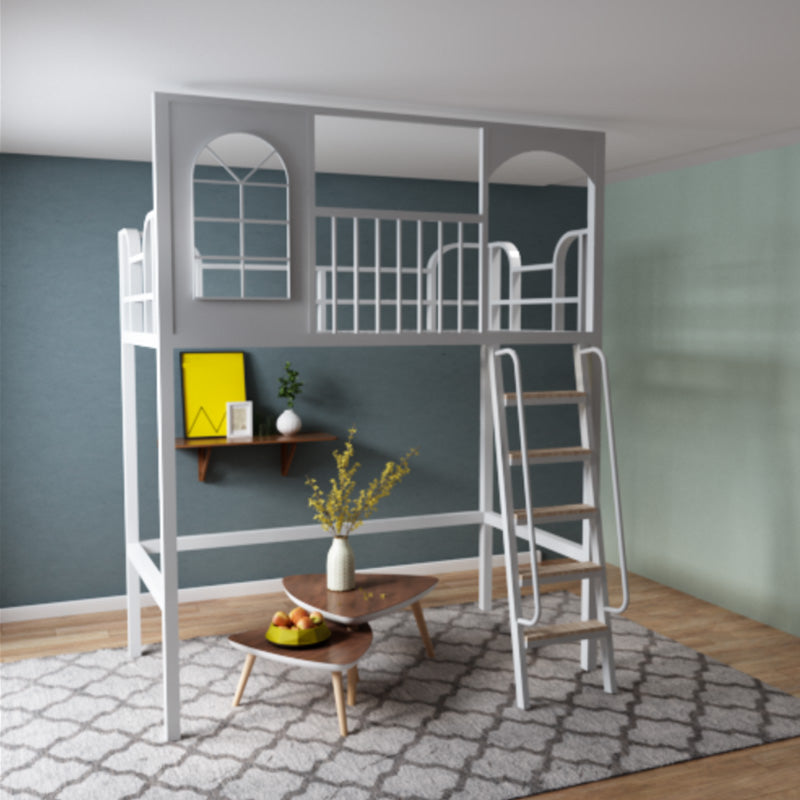 Metal Modern Loft Bed Twin/Full Iron High Loft Bed with Guardrail