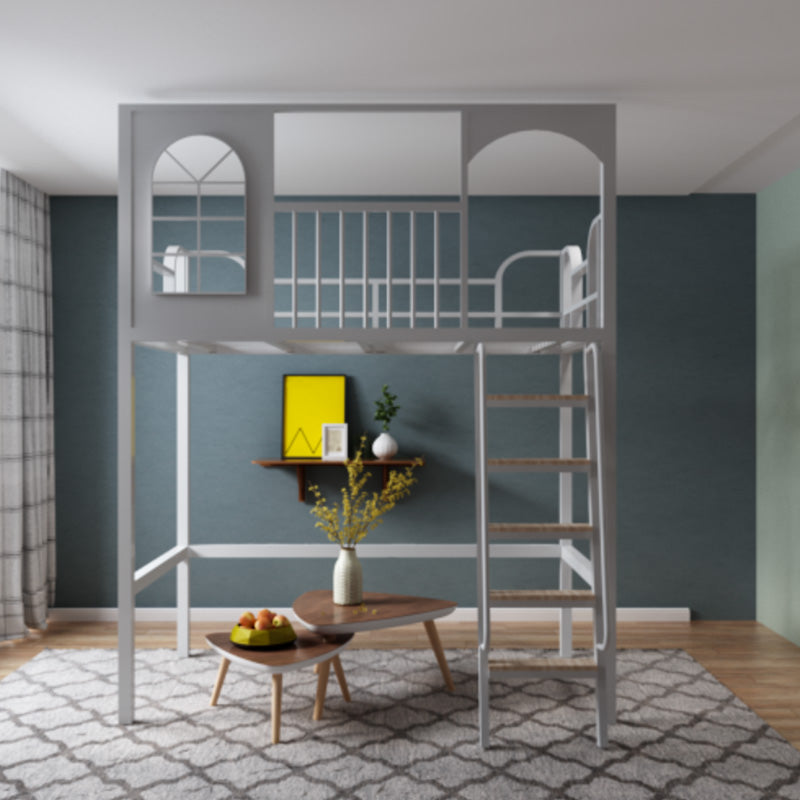 Metal Modern Loft Bed Twin/Full Iron High Loft Bed with Guardrail