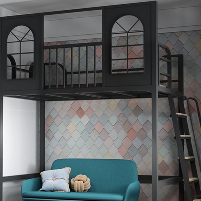 Metal Modern Loft Bed Twin/Full Iron High Loft Bed with Guardrail