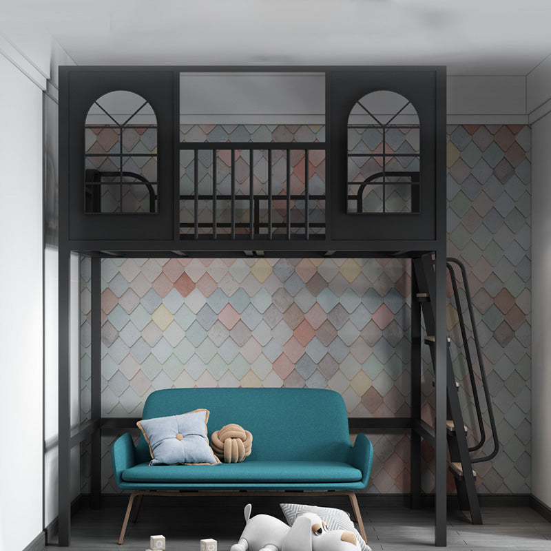 Metal Modern Loft Bed Twin/Full Iron High Loft Bed with Guardrail