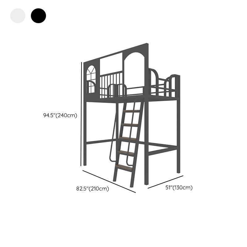 Metal Modern Loft Bed Twin/Full Iron High Loft Bed with Guardrail