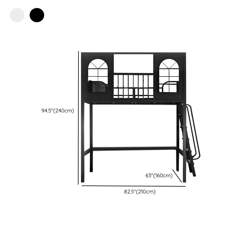 Metal Modern Loft Bed Twin/Full Iron High Loft Bed with Guardrail