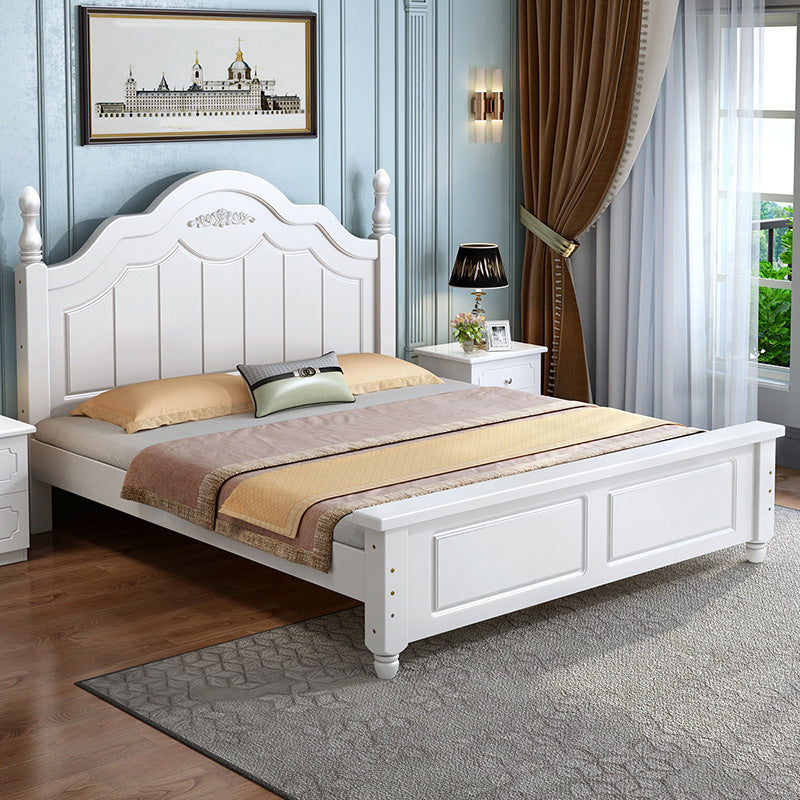 Solid Wood Panel Bed Contemporary White Standard Bed with 2 Drawers