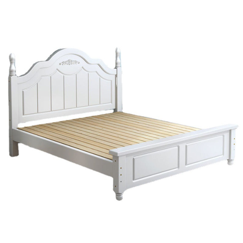 Solid Wood Panel Bed Contemporary White Standard Bed with 2 Drawers