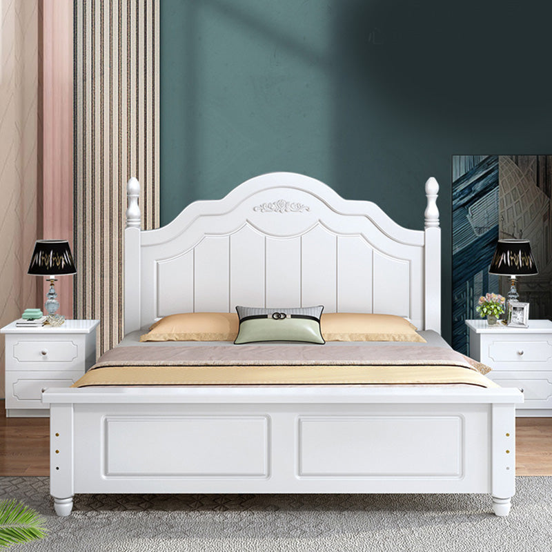 Solid Wood Panel Bed Contemporary White Standard Bed with 2 Drawers