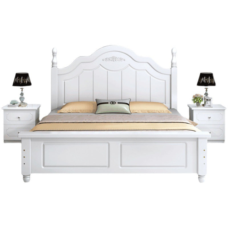 Solid Wood Panel Bed Contemporary White Standard Bed with 2 Drawers