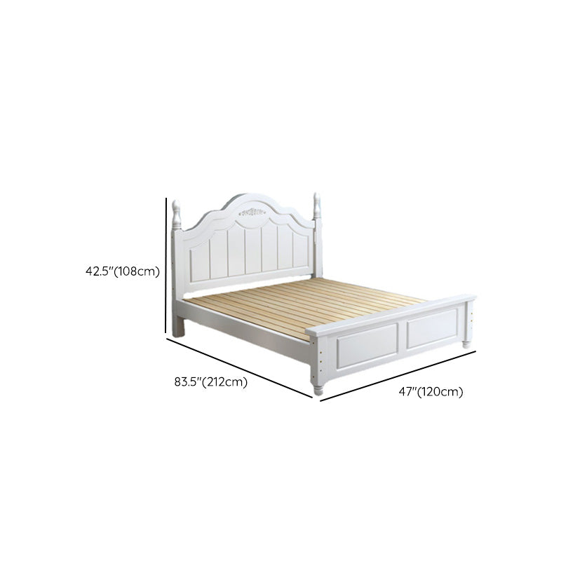 Solid Wood Panel Bed Contemporary White Standard Bed with 2 Drawers