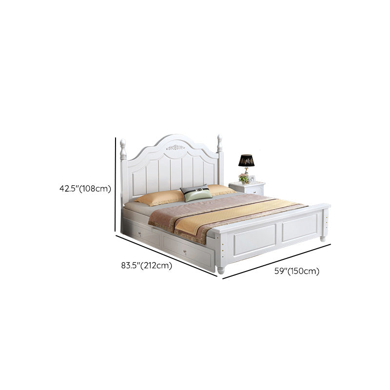 Solid Wood Panel Bed Contemporary White Standard Bed with 2 Drawers