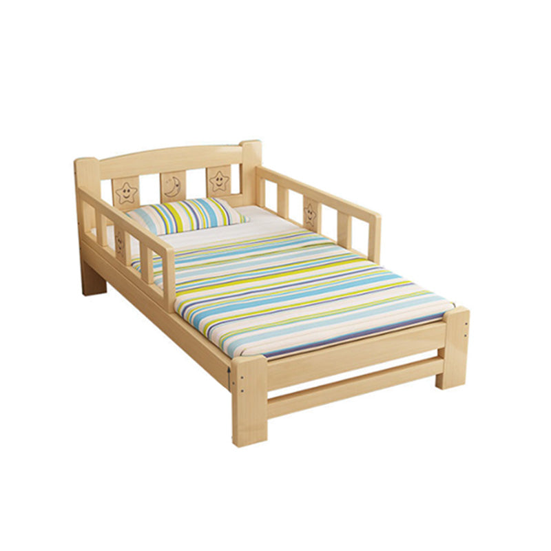 Natural Slat Bed Solid Wood Standard Bed with Detachable Guardrails