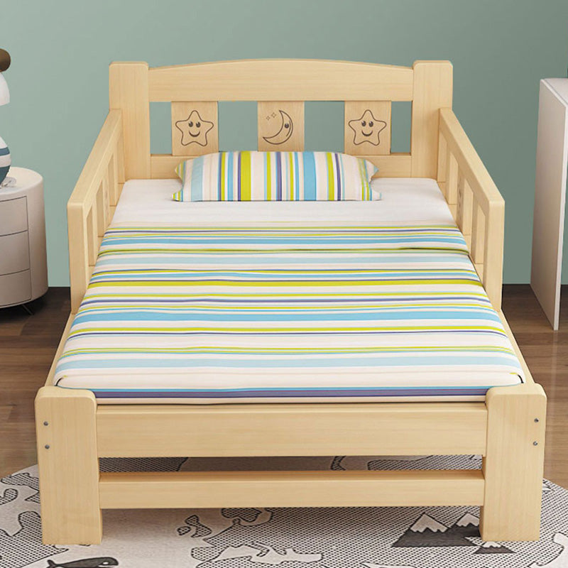 Natural Slat Bed Solid Wood Standard Bed with Detachable Guardrails