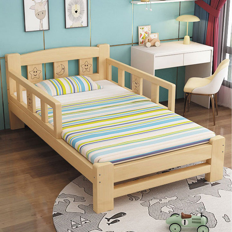 Natural Slat Bed Solid Wood Standard Bed with Detachable Guardrails