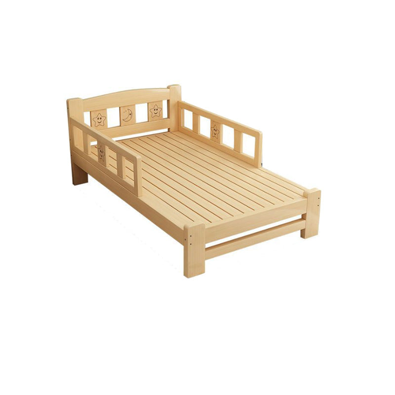 Natural Slat Bed Solid Wood Standard Bed with Detachable Guardrails