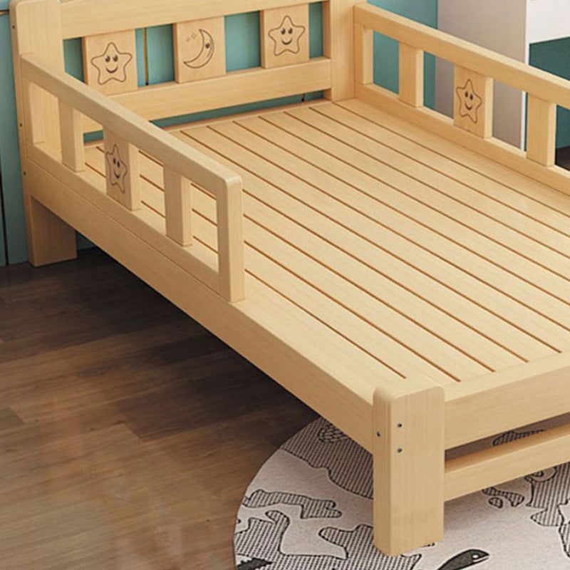 Natural Slat Bed Solid Wood Standard Bed with Detachable Guardrails