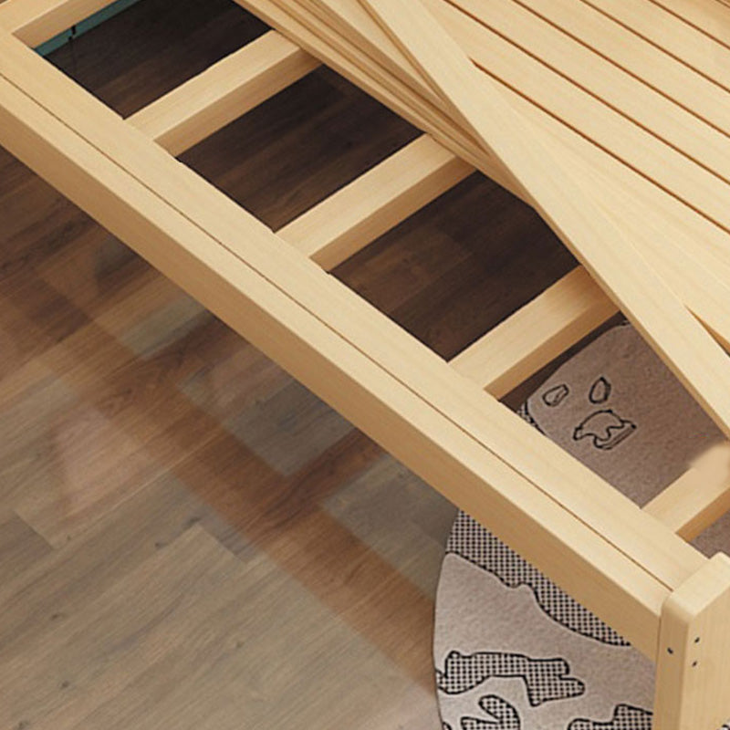 Natural Slat Bed Solid Wood Standard Bed with Detachable Guardrails