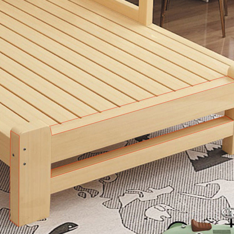 Natural Slat Bed Solid Wood Standard Bed with Detachable Guardrails