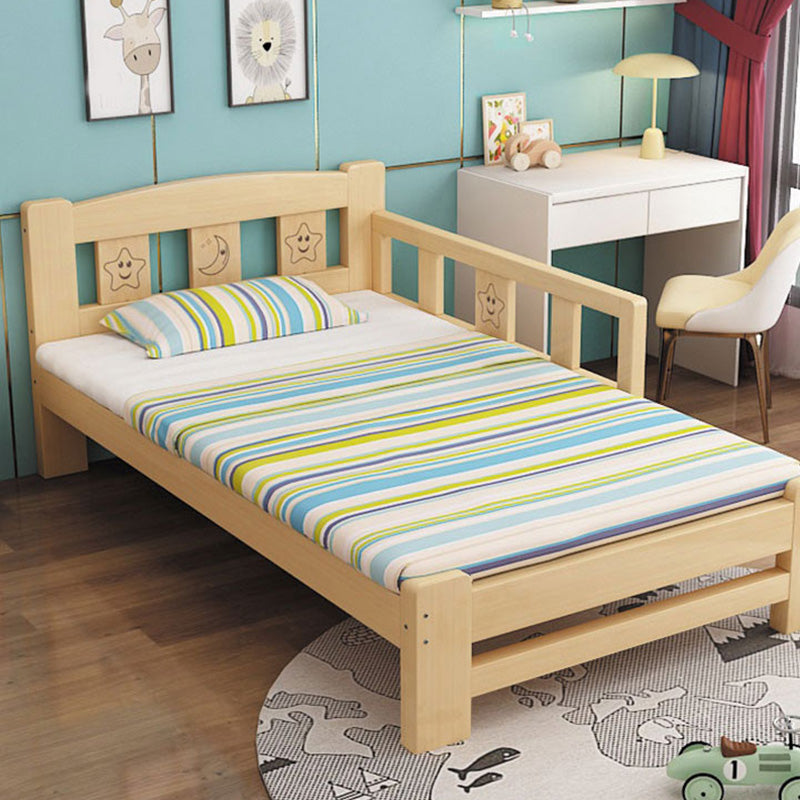 Natural Slat Bed Solid Wood Standard Bed with Detachable Guardrails