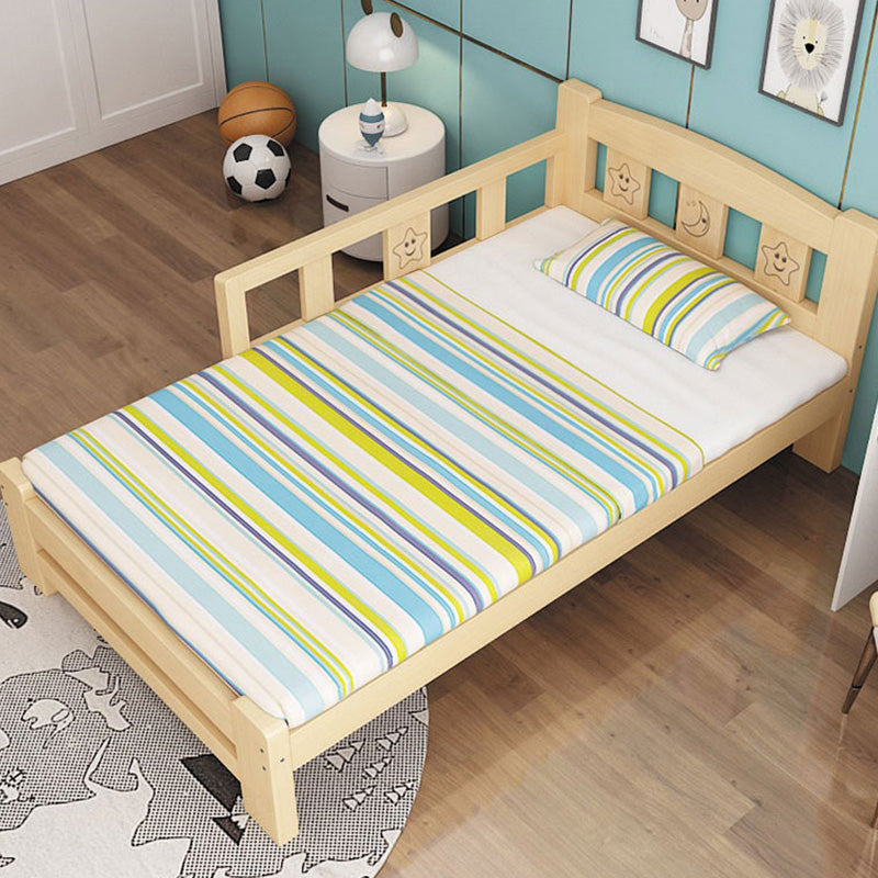 Natural Slat Bed Solid Wood Standard Bed with Detachable Guardrails