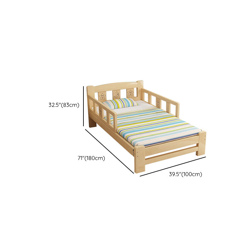 Natural Slat Bed Solid Wood Standard Bed with Detachable Guardrails