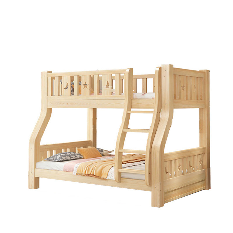 Natural Pine Wood Bunk Bed Solid Wood Loft Bed with Mattress and Guardrails