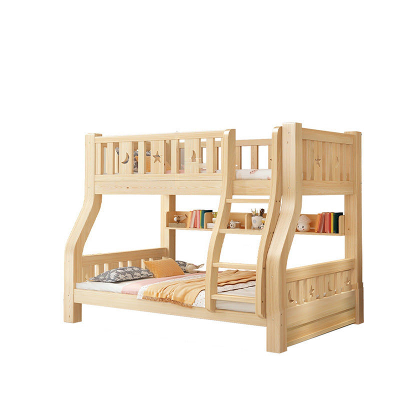 Natural Pine Wood Bunk Bed Solid Wood Loft Bed with Mattress and Guardrails