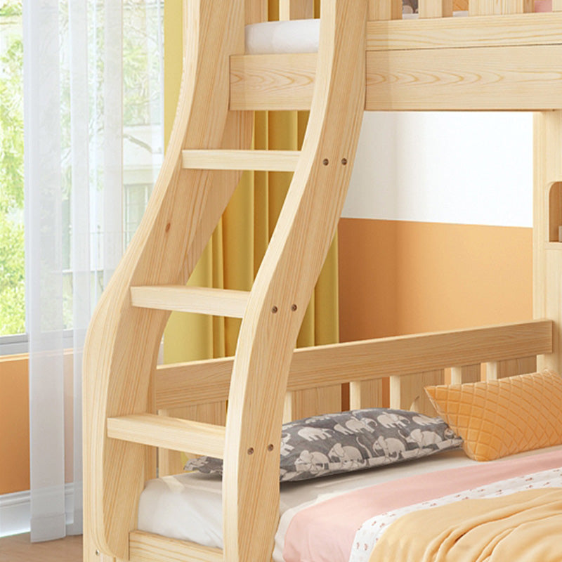 Natural Pine Wood Bunk Bed Solid Wood Loft Bed with Mattress and Guardrails