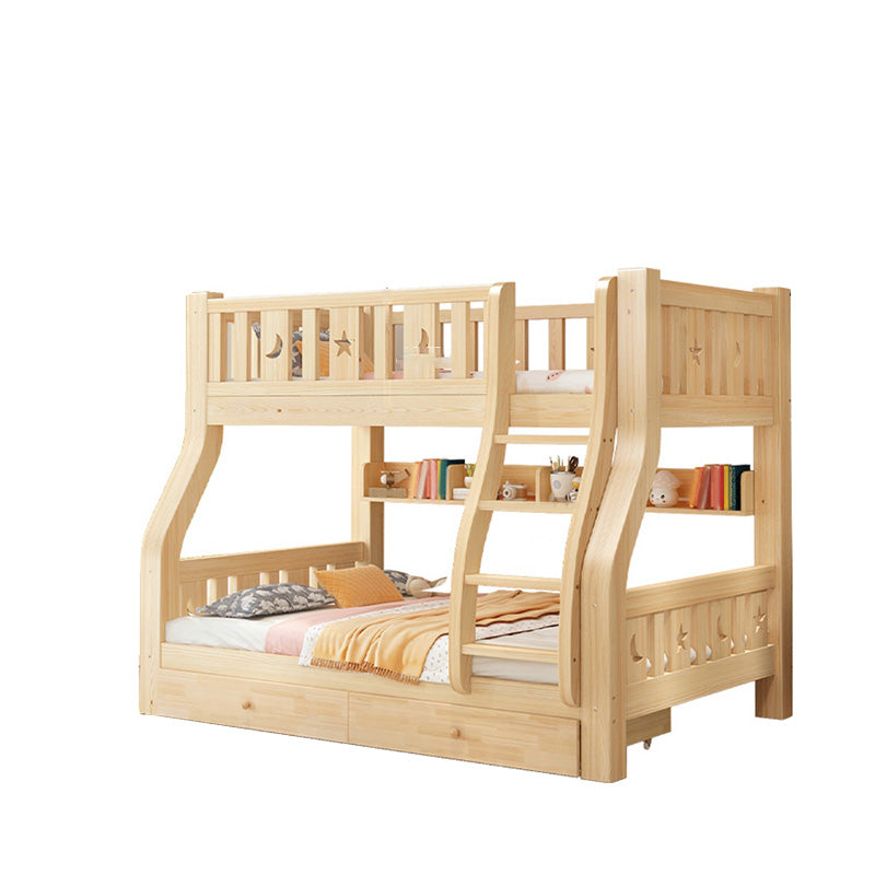 Natural Pine Wood Bunk Bed Solid Wood Loft Bed with Mattress and Guardrails