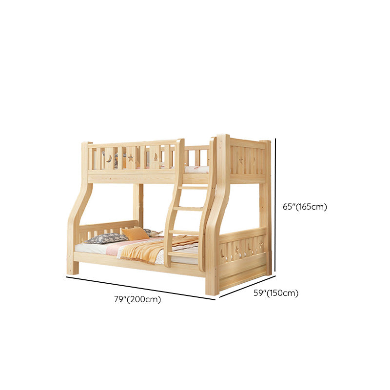 Natural Pine Wood Bunk Bed Solid Wood Loft Bed with Mattress and Guardrails