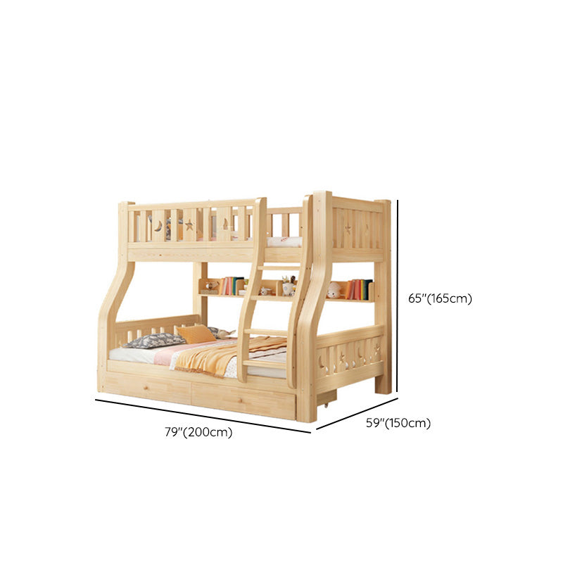 Natural Pine Wood Bunk Bed Solid Wood Loft Bed with Mattress and Guardrails