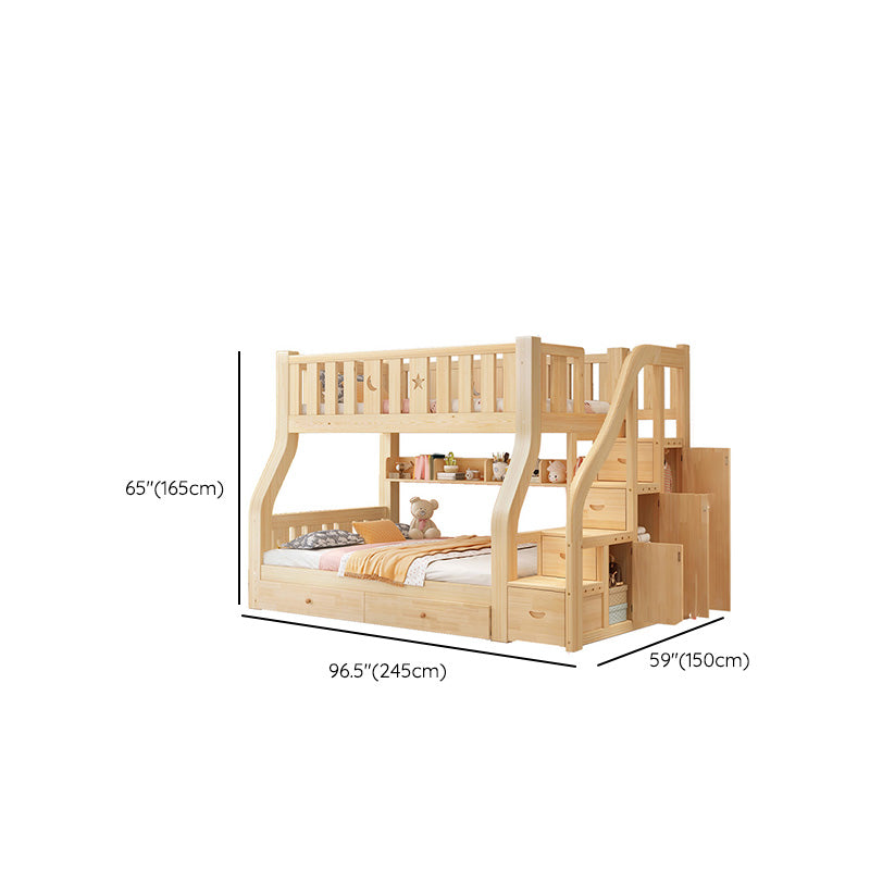 Natural Pine Wood Bunk Bed Solid Wood Loft Bed with Mattress and Guardrails