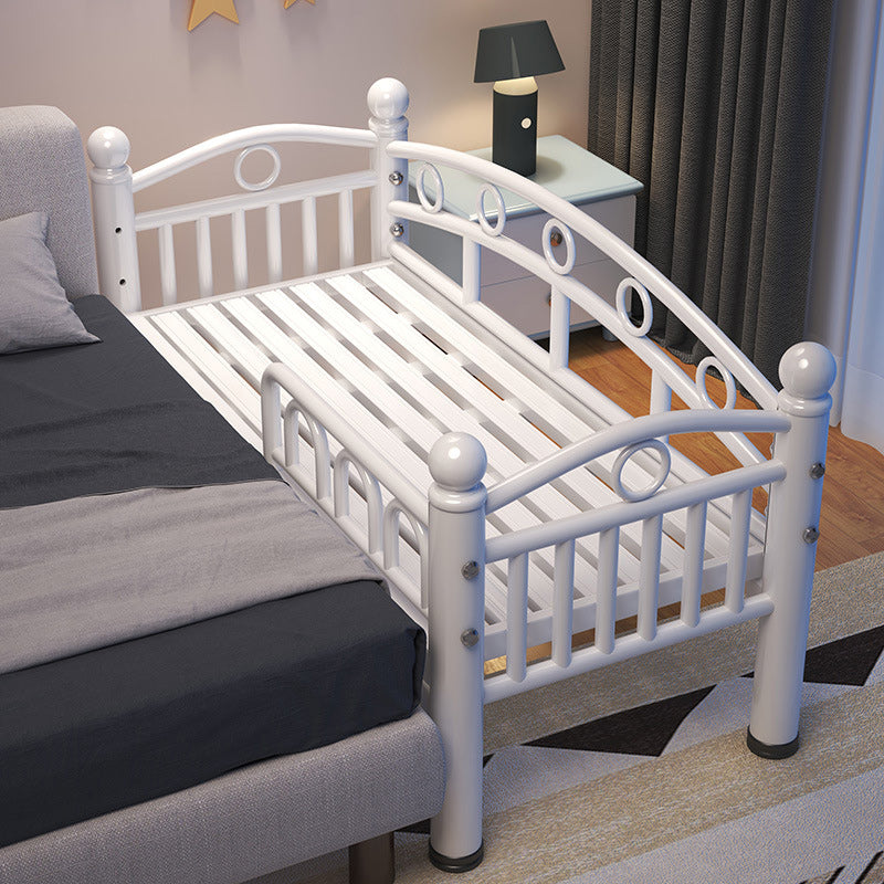 Modern Metal Standard Bed Open-Frame White Kids Bed with Guardrail