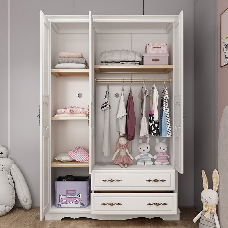 White Wood Kid's Airmoire Rectangle Youth Armoire with Lower Storage Drawers