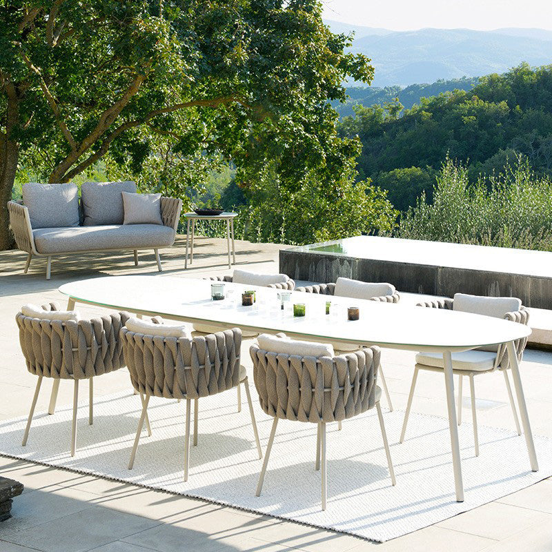 Industrial Oval Stone Dining Table Metal Legs Dining Table for Outdoor