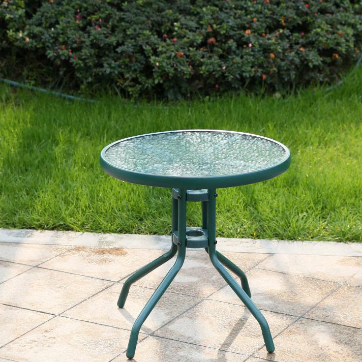 Minimalistic Round Coffee Table Glass and Metallic Patio Table