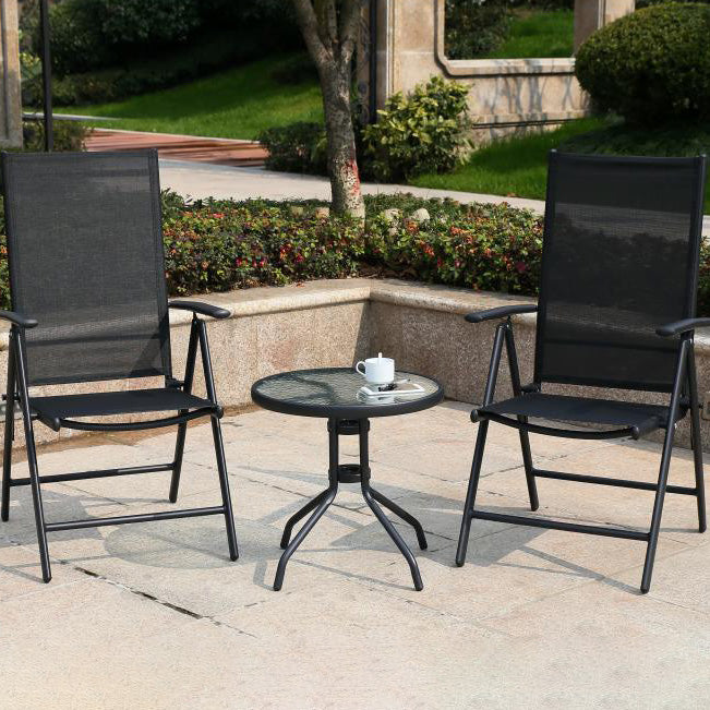 Minimalistic Round Coffee Table Glass and Metallic Patio Table